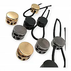 Single Push Button Cord Lock Mine Stopper 15 mm with Double Lace-Up Hole E 2206