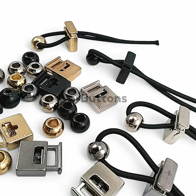Single Hole Metal Cord Lock 8x4 mm Hole Diameter and Bead Combination E 69 - E 1596