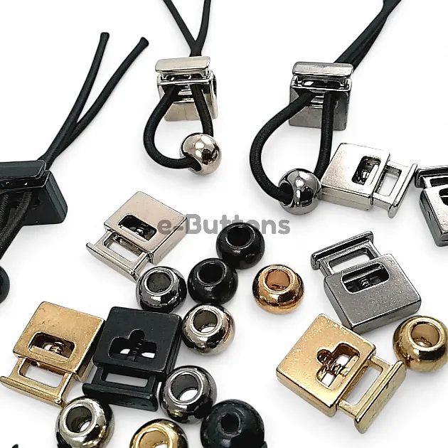 Single Hole Metal Cord Lock 8x4 mm Hole Diameter and Bead Combination E 69 - E 1596