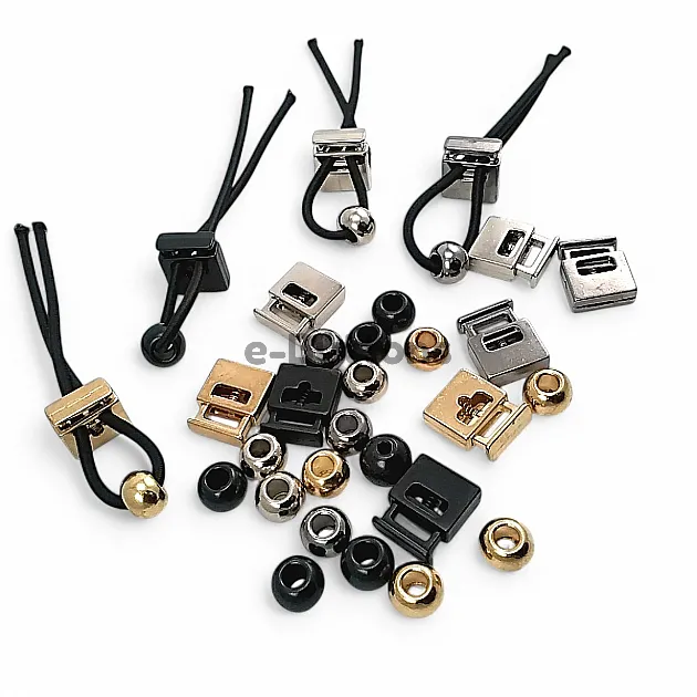Single Hole Metal Cord Lock 8x4 mm Hole Diameter and Bead Combination E 69 - E 1596