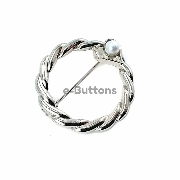 Pearl Stone Ring Shape Silver Color Brooch BRS0015