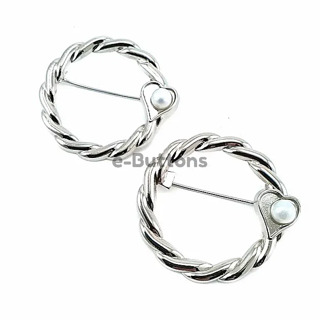 Pearl Stone Ring Shape Silver Color Brooch BRS0015