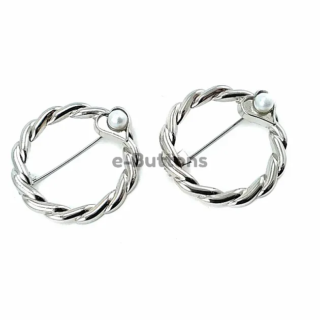 Pearl Stone Ring Shape Silver Color Brooch BRS0015