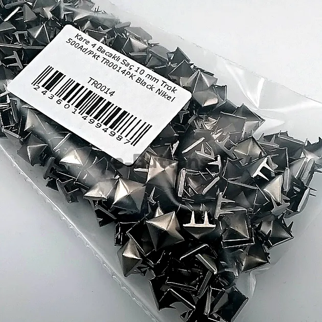 Metal Trok 10 mm Black Nickel Prong Stud Four Legged Pyramid Patterned (500 pcs / Package) TR0014PKB