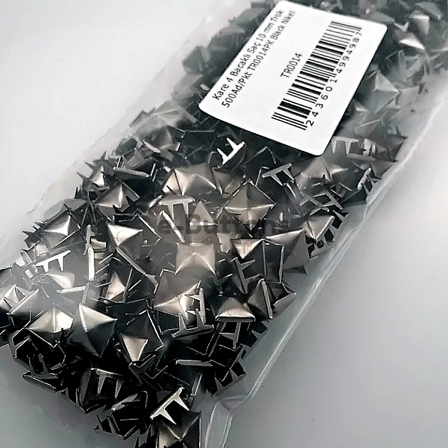 Metal Trok 10 mm Black Nickel Prong Stud Four Legged Pyramid Patterned (500 pcs / Package) TR0014PKB