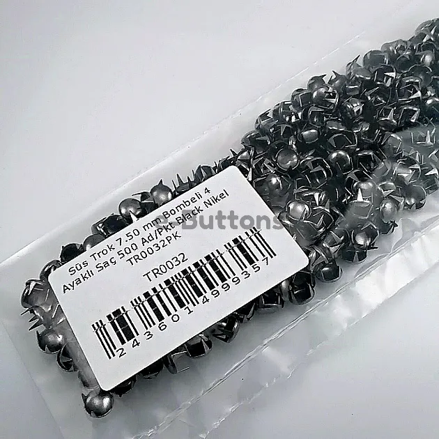 Tırnaklı Saç Trok 7,5 mm Siyah Nikel Renk Süs Trok (500 Ad/Paket) TR0032PKB