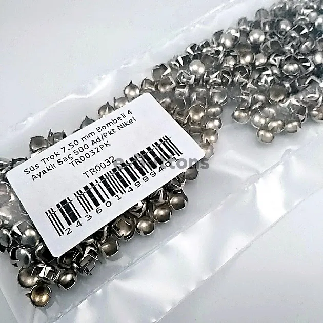 Saç Trok 7,5 mm Nikel Renk Tırnaklı Süs Trok (500 Ad/Paket) TR0032PKN