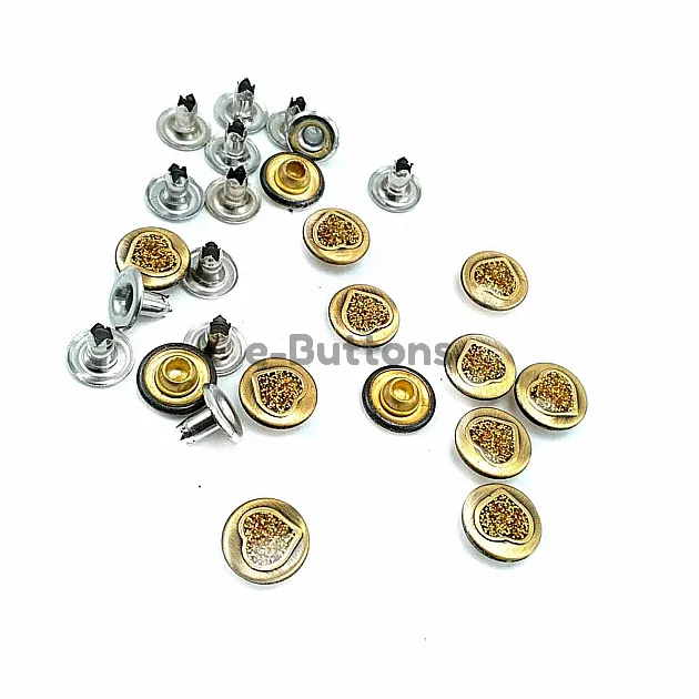 Kalp tasarımlı ve simli Saç Rivet 10 mm 16 boy R0019