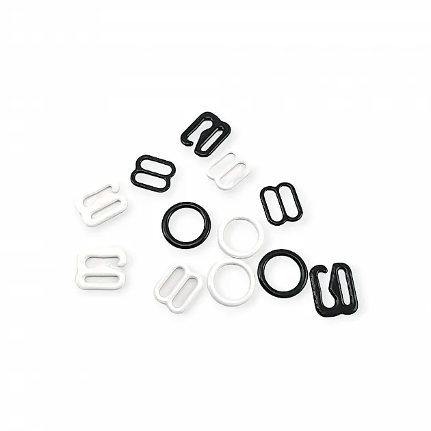 9 mm (3/8 inch) Metal Nylon-Coated Bra Strap Adjuster, Hook, and Ring Trio Set PIR720009