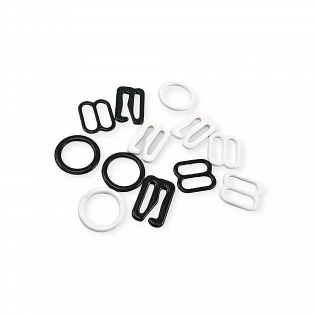 10 mm / 0.40" Bra Strap Adjustment Buckle - Hook and Ring Set of Three Metal Nylon Coated PIR720010 10 mm / 0.40" Bra Strap Adjustment Buckle - Hook and Ring Set of Three Metal Nylon Coated PIR720010
