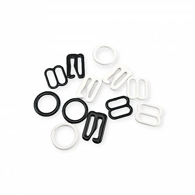 10 mm / 0.40" Bra Strap Adjustment Buckle - Hook and Ring Set of Three Metal Nylon Coated PIR720010 10 mm / 0.40" Bra Strap Adjustment Buckle - Hook and Ring Set of Three Metal Nylon Coated PIR720010