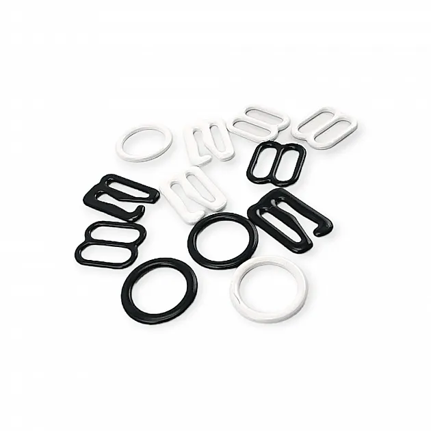10 mm / 0.40" Bra Strap Adjustment Buckle - Hook and Ring Set of Three Metal Nylon Coated PIR720010 10 mm / 0.40" Bra Strap Adjustment Buckle - Hook and Ring Set of Three Metal Nylon Coated PIR720010