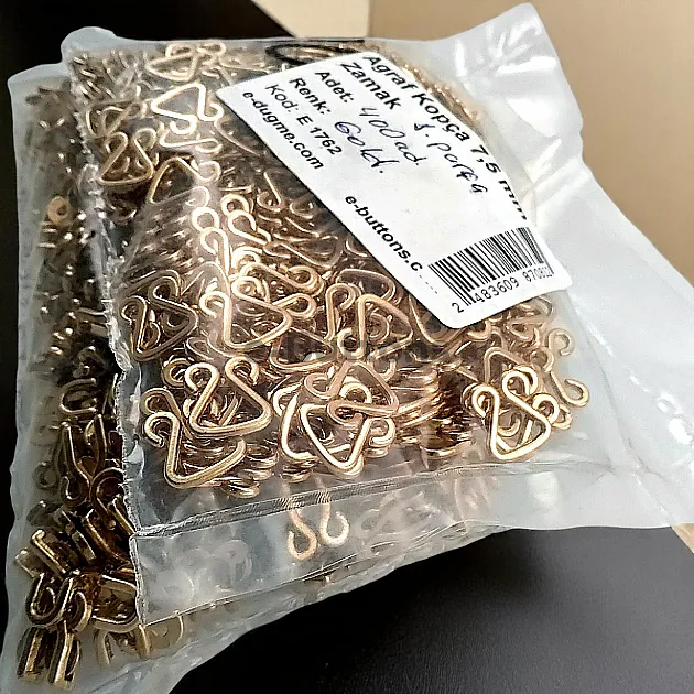7,5 mm Hook and Eye Buckle Gold Frog Fasteners Promo Package 200 Pieces E 1762PROMO