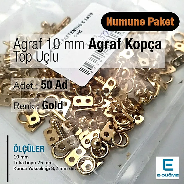 Hook and Eye Loop 10 mm 50 Pieces Ball Stud Sample Package E 1879 PROMO