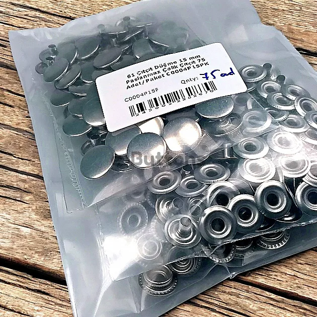 15 mm 61 Çıtçıt Düğme Paslanmaz Çelik Çıtçıt 75 Adet/Paket C0004P15PK