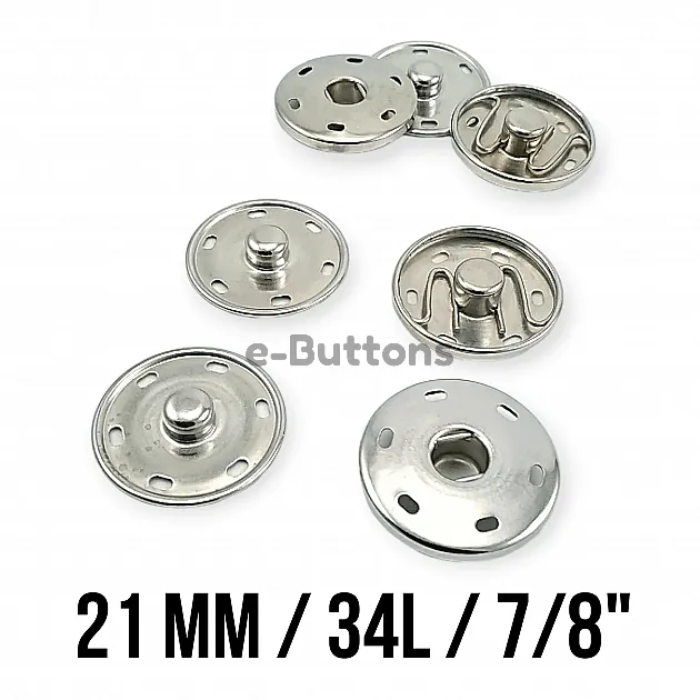 Sew-On Snap Button 21 mm 34 L 7/8" Brass Stainless ERD210PR Sew-On Snap Button 21 mm 34 L 7/8" Brass Stainless ERD210PR