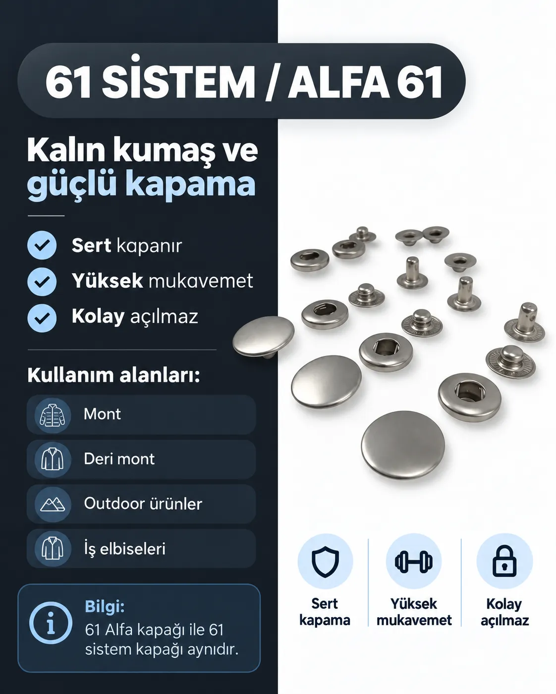 Alfa 61 snap fastener components Alfa 61 snap fastener components